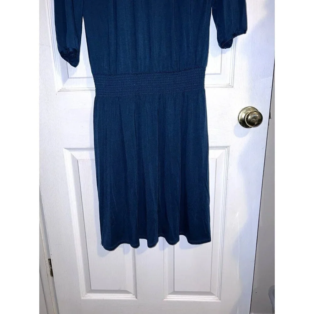 NWT GARNET HI V-neck 3/4 Sleeve Smock Waist Teal Tencell Blend Dress Sz S Boho - Picture 10 of 14